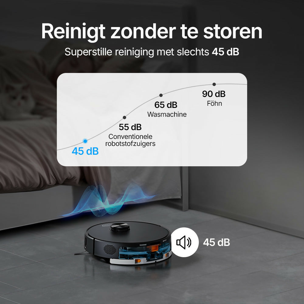 Robotstofzuiger V8 Pro — Volautomatische reiniging met dweilfunctie, slimme navigatie en app-bediening voor moeiteloze schoonmaak