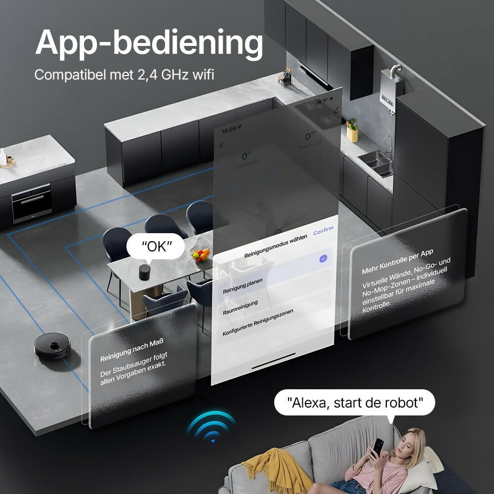 Robotstofzuiger V8 Pro — Volautomatische reiniging met dweilfunctie, slimme navigatie en app-bediening voor moeiteloze schoonmaak
