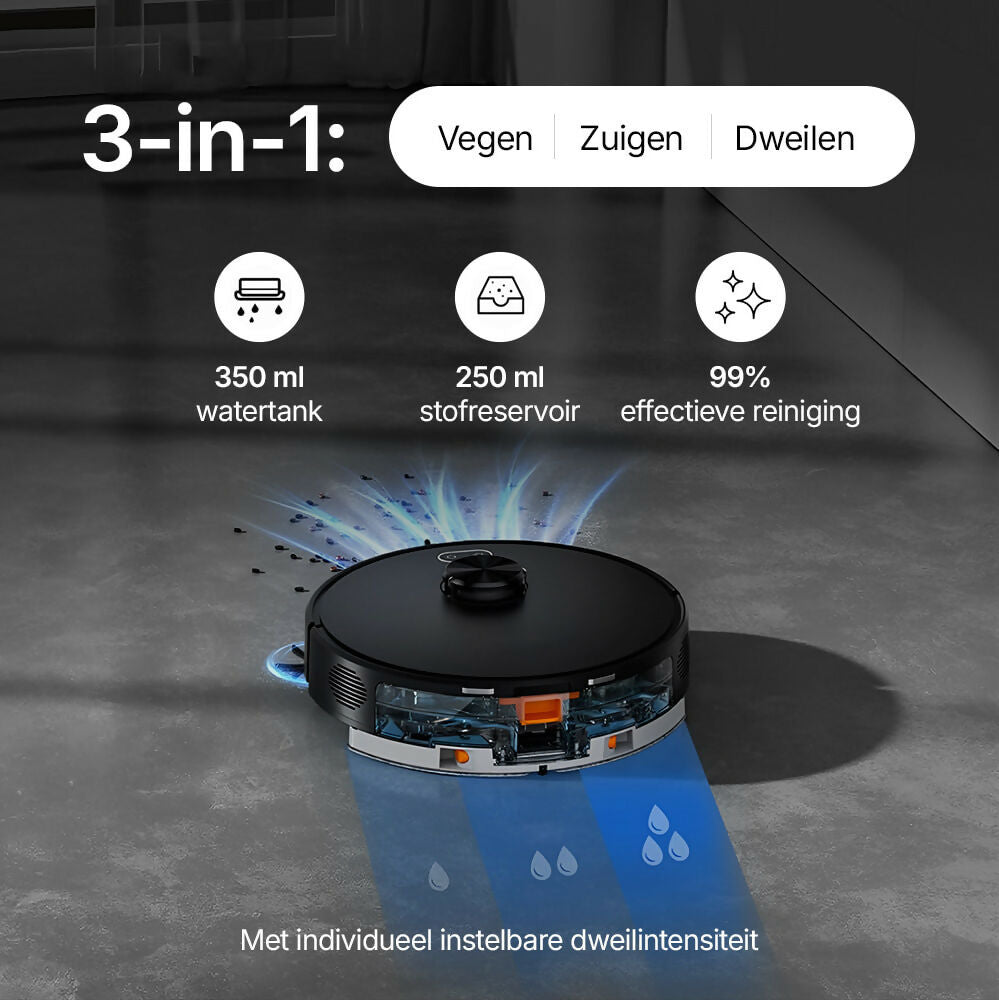 Robotstofzuiger V8 Pro — Volautomatische reiniging met dweilfunctie, slimme navigatie en app-bediening voor moeiteloze schoonmaak