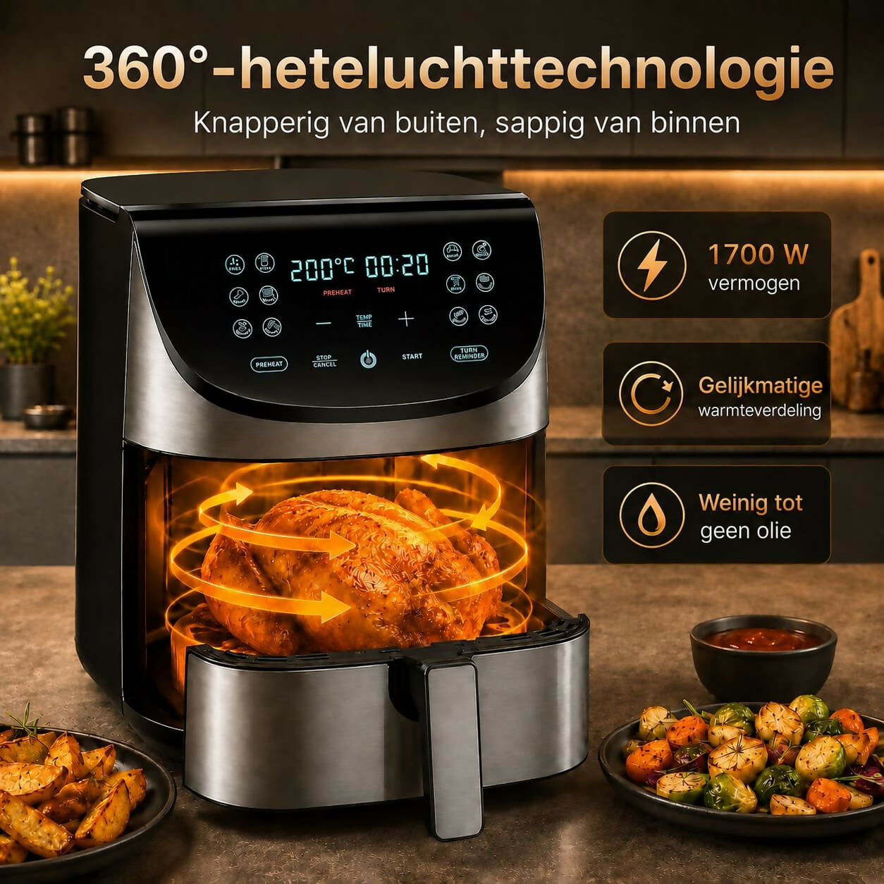 Oryzom AirCrisp Pro - 360° heteluchttechnologie met 1700 W voor snelle en gezonde maaltijden