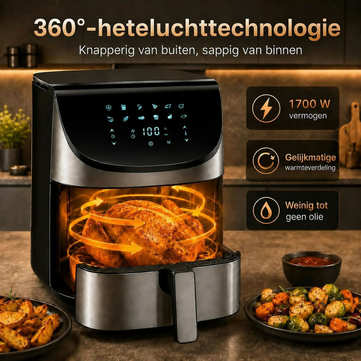 Oryzom AirCrisp Pro - 360° heteluchttechnologie met 1700 W voor snelle en gezonde maaltijden