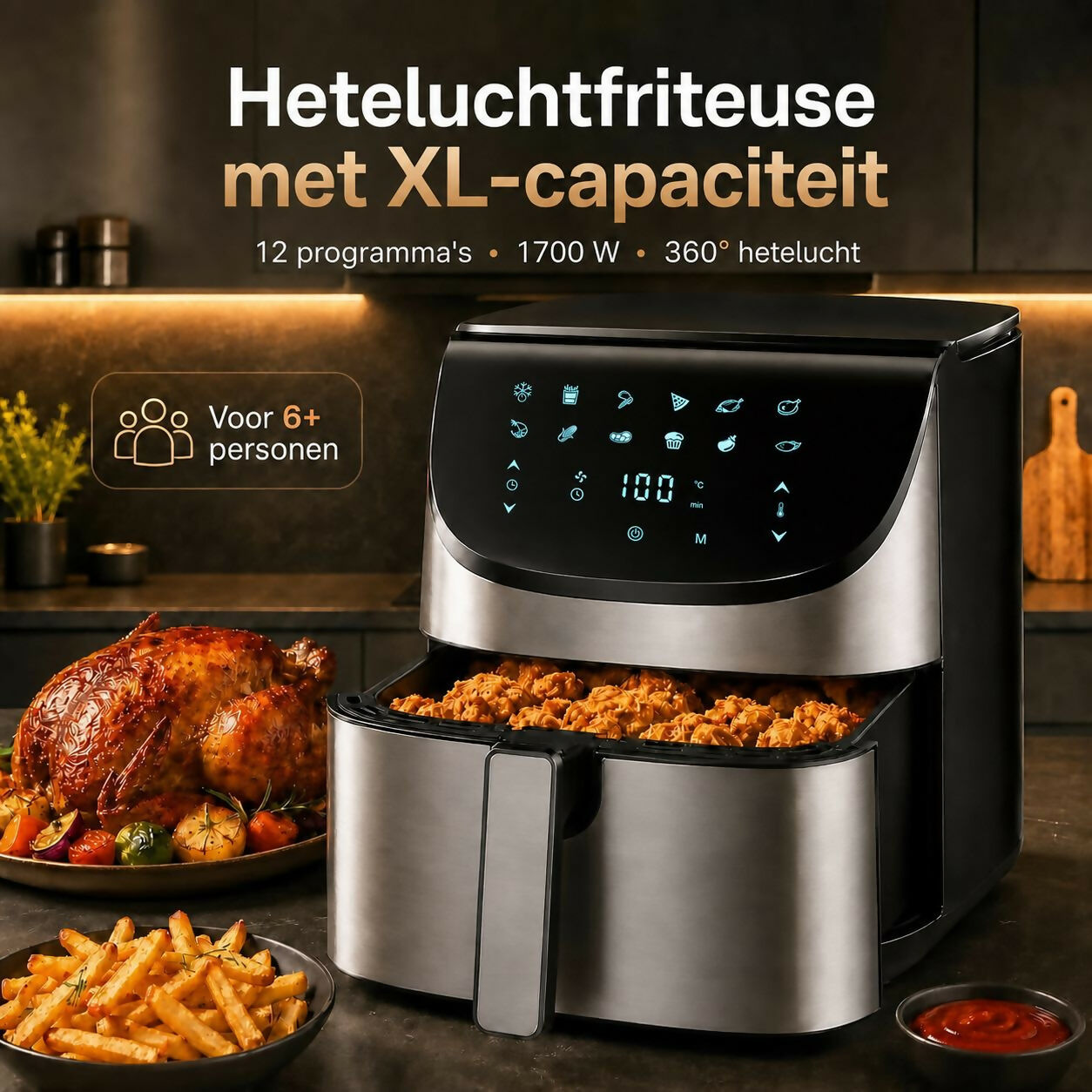 Oryzom AirCrisp Pro - 360° heteluchttechnologie met 1700 W voor snelle en gezonde maaltijden
