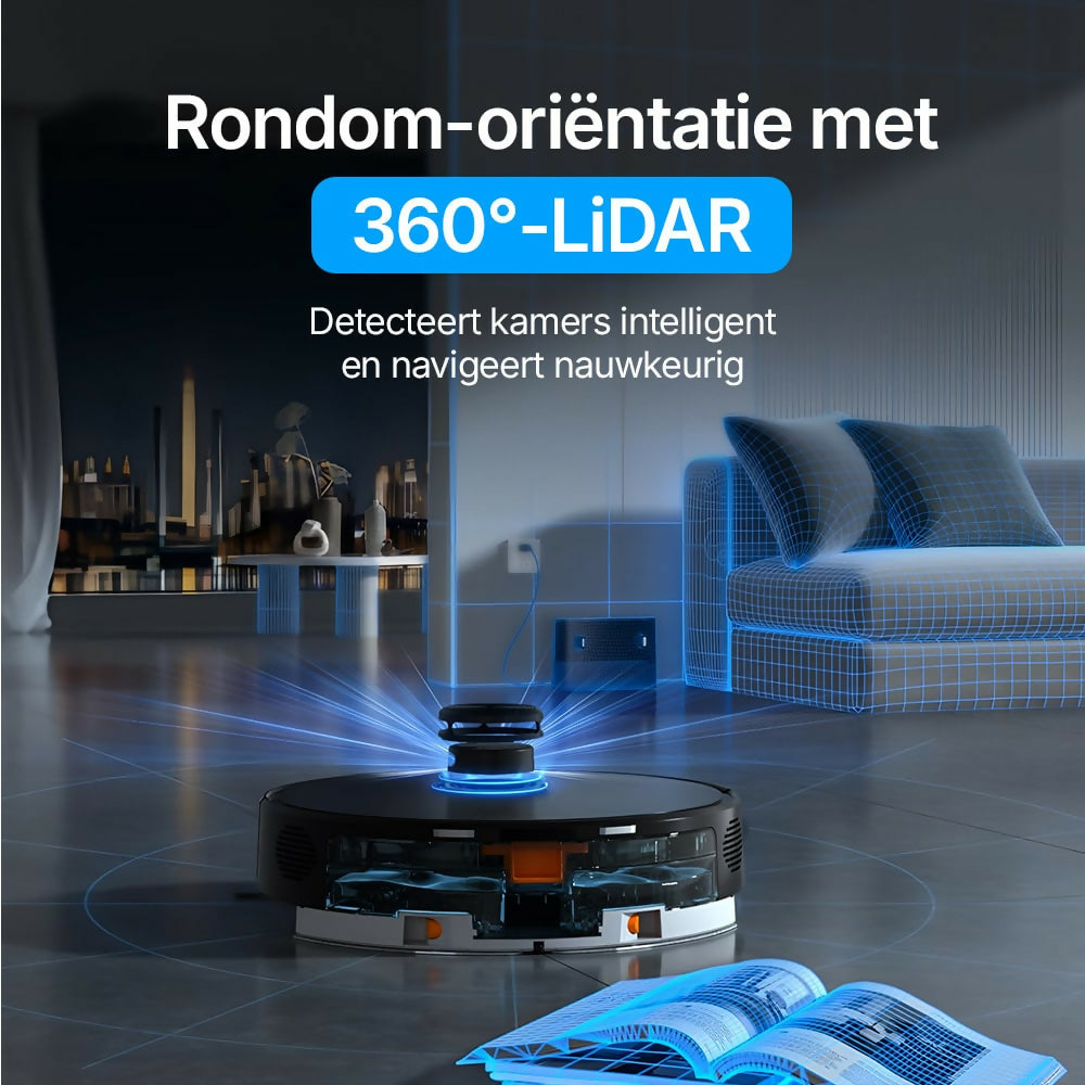 Robotstofzuiger V8 Pro — Volautomatische reiniging met dweilfunctie, slimme navigatie en app-bediening voor moeiteloze schoonmaak
